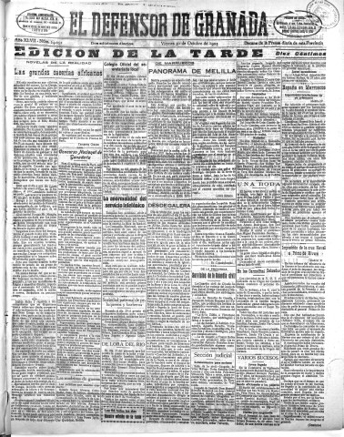 'El Defensor de Granada  : diario político independiente' - Año XLVII Número 24052 Ed. Tarde - 1925 Octubre 30