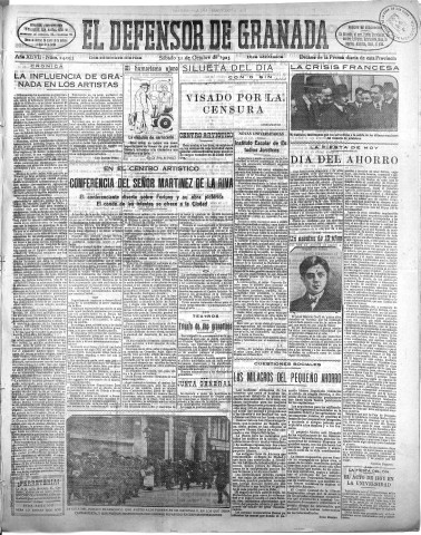 'El Defensor de Granada  : diario político independiente' - Año XLVII Número 24053 Ed. Mañana - 1925 Octubre 31