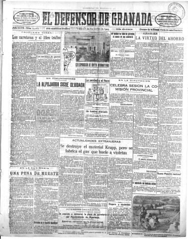 'El Defensor de Granada  : diario político independiente' - Año XLVII Número 24062 Ed. Mañana - 1925 Noviembre 06