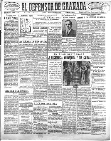 'El Defensor de Granada  : diario político independiente' - Año XLVII Número 24064 Ed. Mañana - 1925 Noviembre 07