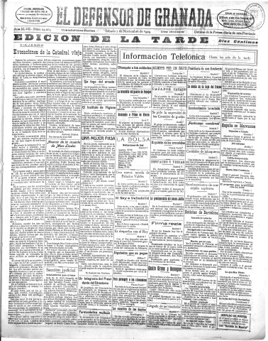 'El Defensor de Granada  : diario político independiente' - Año XLVII Número 24065 Ed. Tarde - 1925 Noviembre 07