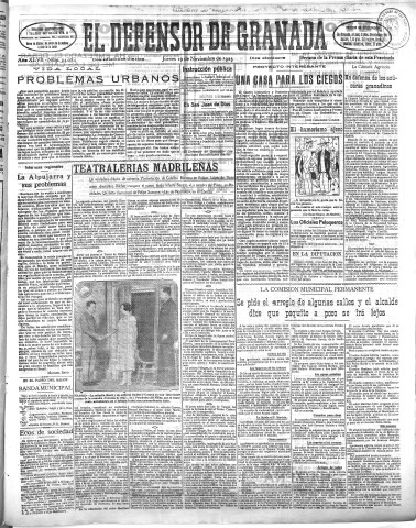 'El Defensor de Granada  : diario político independiente' - Año XLVII Número 24084 Ed. Mañana - 1925 Noviembre 19