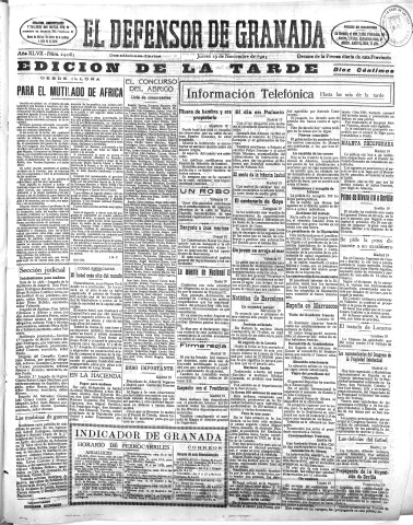 'El Defensor de Granada  : diario político independiente' - Año XLVII Número 24085 Ed. Tarde - 1925 Noviembre 19