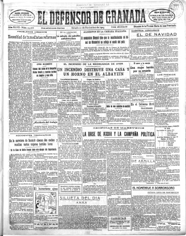 'El Defensor de Granada  : diario político independiente' - Año XLVII Número 24088 Ed. Mañana - 1925 Noviembre 21