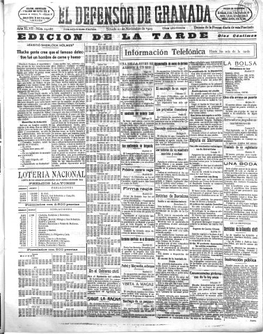 'El Defensor de Granada  : diario político independiente' - Año XLVII Número 24088 Ed. Tarde - 1925 Noviembre 21