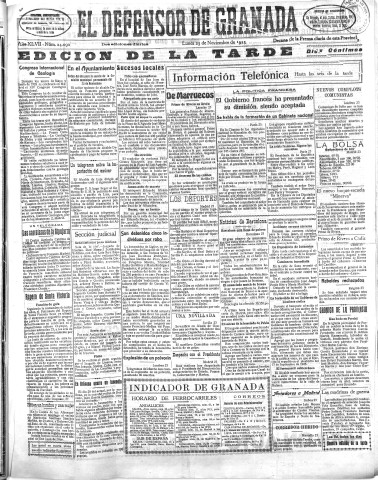'El Defensor de Granada  : diario político independiente' - Año XLVII Número 24090 Ed. Tarde - 1925 Noviembre 23