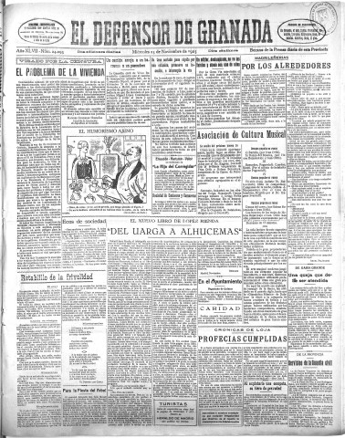 'El Defensor de Granada  : diario político independiente' - Año XLVII Número 24093 Ed. Mañana - 1925 Noviembre 25