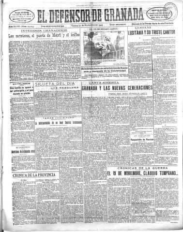 'El Defensor de Granada  : diario político independiente' - Año XLVII Número 24097 Ed. Mañana - 1925 Noviembre 27