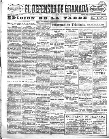 'El Defensor de Granada  : diario político independiente' - Año XLVII Número 24098 Ed. Tarde - 1925 Noviembre 27