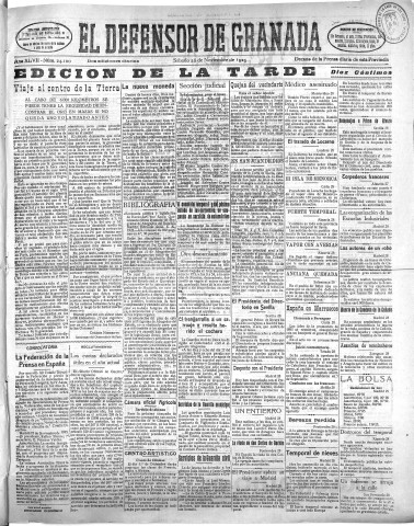 'El Defensor de Granada  : diario político independiente' - Año XLVII Número 24100 Ed. Tarde - 1925 Noviembre 28