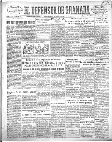 'El Defensor de Granada  : diario político independiente' - Año XLVII Número 24101 Ed. Mañana - 1925 Noviembre 29