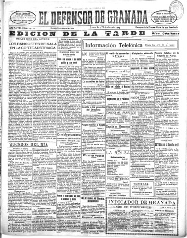 'El Defensor de Granada  : diario político independiente' - Año XLVII Número 24111 Ed. Tarde - 1925 Diciembre 07