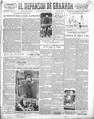 'El Defensor de Granada  : diario político independiente' - Año XLVII Número 24116 Ed. Mañana - 1925 Diciembre 10