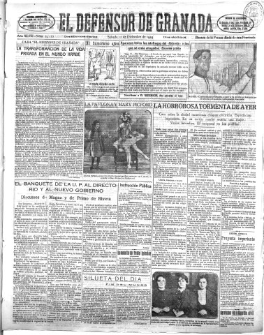 'El Defensor de Granada  : diario político independiente' - Año XLVII Número 24120 Ed. Mañana - 1925 Diciembre 12