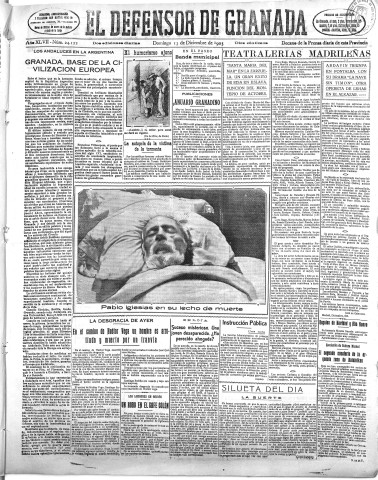 'El Defensor de Granada  : diario político independiente' - Año XLVII Número 24122 Ed. Mañana - 1925 Diciembre 13