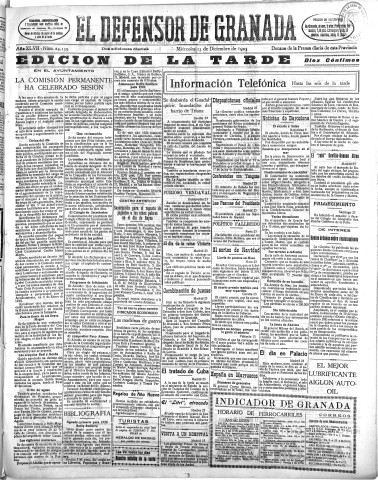 'El Defensor de Granada  : diario político independiente' - Año XLVII Número 24139 Ed. Tarde - 1925 Diciembre 23