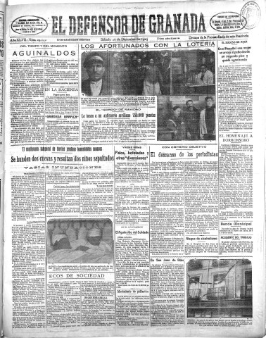 'El Defensor de Granada  : diario político independiente' - Año XLVII Número 24142 Ed. Mañana - 1925 Diciembre 26