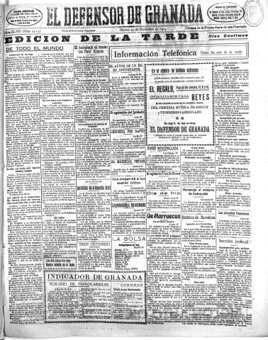 'El Defensor de Granada  : diario político independiente' - Año XLVII Número 24147 Ed. Tarde - 1925 Diciembre 29