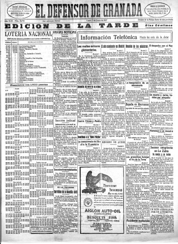 'El Defensor de Granada  : diario político independiente' - Año XLIX Número 24755 Ed. Tarde - 1927 Enero 03