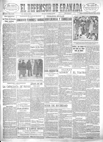 'El Defensor de Granada  : diario político independiente' - Año XLIX Número 24758 Ed. Mañana - 1927 Enero 05