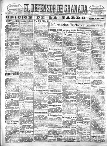 'El Defensor de Granada  : diario político independiente' - Año XLIX Número 24772 Ed. Tarde - 1927 Enero 13