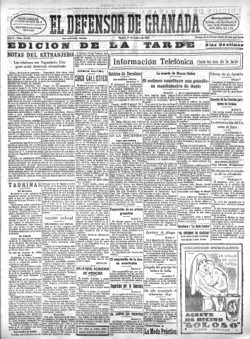 'El Defensor de Granada  : diario político independiente' - Año L Número 25444 Ed. Tarde - 1928 Enero 31