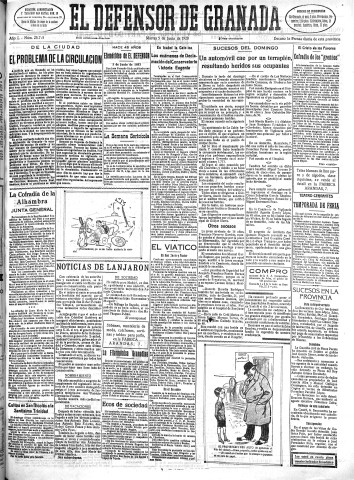 'El Defensor de Granada  : diario político independiente' - Año L Número 25715 Ed. Mañana - 1928 Junio 05