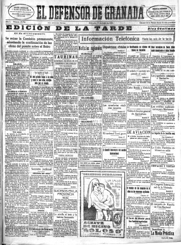 'El Defensor de Granada  : diario político independiente' - Año L Número 25752 Ed. Tarde - 1928 Junio 27