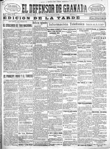 'El Defensor de Granada  : diario político independiente' - Año L Número 25756 Ed. Tarde - 1928 Junio 29