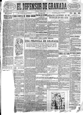 'El Defensor de Granada  : diario político independiente' - Año L Número 25759 Ed. Mañana - 1928 Julio 01