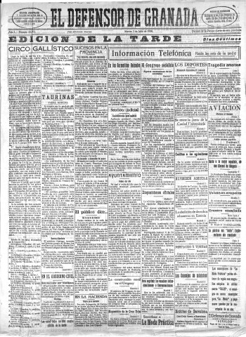 'El Defensor de Granada  : diario político independiente' - Año L Número 25762 Ed. Tarde - 1928 Julio 03