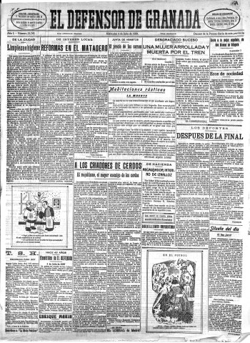 'El Defensor de Granada  : diario político independiente' - Año L Número 25763 Ed. Mañana - 1928 Julio 04