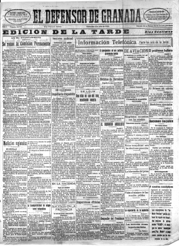 'El Defensor de Granada  : diario político independiente' - Año L Número 25764 Ed. Tarde - 1928 Julio 04