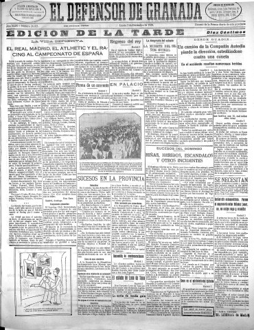 'El Defensor de Granada  : diario político independiente' - Año XLIX Número 26023 Ed. Tarde - 1928 Diciembre 03
