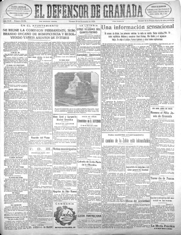 'El Defensor de Granada  : diario político independiente' - Año XLIX Número 26064 Ed. Mañana - 1928 Diciembre 28