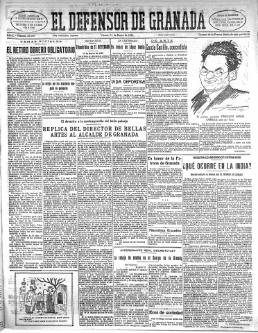 'El Defensor de Granada  : diario político independiente' - Año L Número 26089 Ed. Mañana - 1929 Enero 11