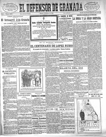 'El Defensor de Granada  : diario político independiente' - Año L Número 26091 Ed. Mañana - 1929 Enero 12