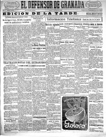 'El Defensor de Granada  : diario político independiente' - Año L Número 26100 Ed. Tarde - 1929 Enero 17