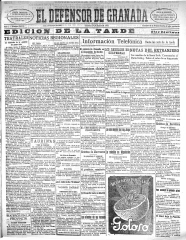 'El Defensor de Granada  : diario político independiente' - Año L Número 26104 Ed. Tarde - 1929 Enero 19