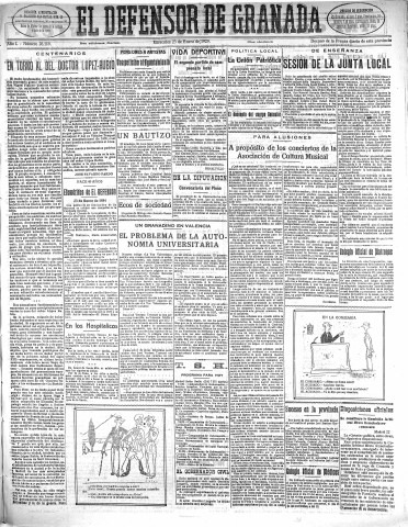 'El Defensor de Granada  : diario político independiente' - Año L Número 26109 Ed. Mañana - 1929 Enero 23