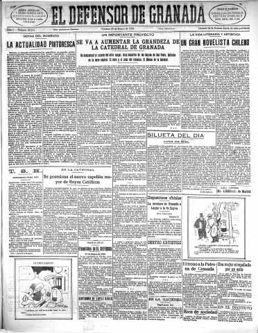 'El Defensor de Granada  : diario político independiente' - Año L Número 26113 Ed. Mañana - 1929 Enero 25