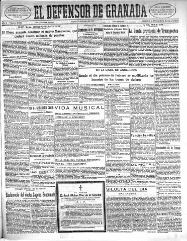 'El Defensor de Granada  : diario político independiente' - Año L Número 26119 Ed. Mañana - 1929 Enero 29