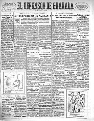 'El Defensor de Granada  : diario político independiente' - Año L Número 26134 Ed. Mañana - 1929 Febrero 02