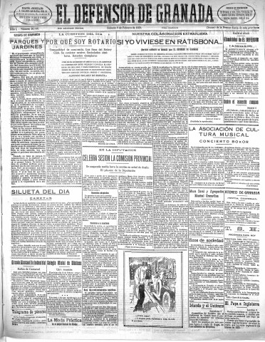 'El Defensor de Granada  : diario político independiente' - Año L Número 26146 Ed. Mañana - 1929 Febrero 09