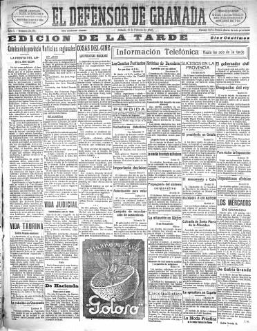 'El Defensor de Granada  : diario político independiente' - Año L Número 26159 Ed. Tarde - 1929 Febrero 16