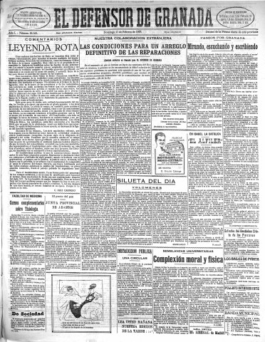 'El Defensor de Granada  : diario político independiente' - Año L Número 26160 Ed. Mañana - 1929 Febrero 17
