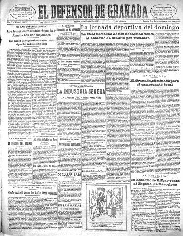 'El Defensor de Granada  : diario político independiente' - Año L Número 26162 Ed. Mañana - 1929 Febrero 19