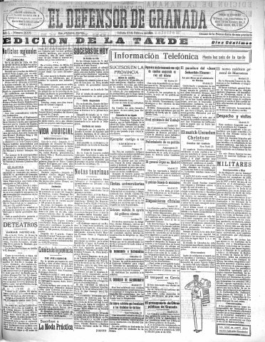 'El Defensor de Granada  : diario político independiente' - Año L Número 26170 Ed. Tarde - 1929 Febrero 23