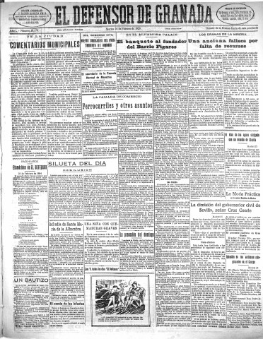 'El Defensor de Granada  : diario político independiente' - Año L Número 26174 Ed. Mañana - 1929 Febrero 26