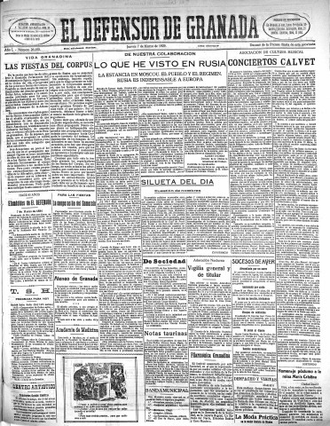 'El Defensor de Granada  : diario político independiente' - Año L Número 26190 Ed. Mañana - 1929 Marzo 07